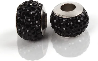 Produktbild von Großloch Spacer Charm Perlen Rondelle Stassperlen glitzernd 12 mm, 10 Stück, Schwarz