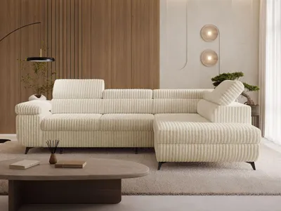 Produktbild von GrainGold Ecksofa L-Form Rechts Argon - Ecksofa mit Schlaffunktion und Bettkasten - Moderne Ecksofa, Wohnzimmer Ecksofa - Eckcouch Beige (Tilia 3)