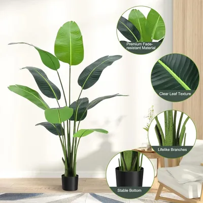Zdjęcie produktu dla Sztuczna roślina Strelitzia (ptak rajski) – drzewko w doniczce – czarna doniczka, rozmiar 3XL, do domu i biura – zielona