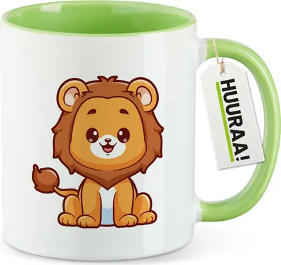 Produktbild von Huuraa Kaffeetasse Löwe Comic 330ml Grün Keramik Kaffeebecher Geschenkidee