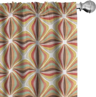 Produktbild von ABAKUHAUS Retro Vorhänge, Gardinen, Abstrakte geometrische Streifen mit Kurven in den verschiedenen Farben Sechziger-Siebziger-Art, 2 Stück 75 x 175 cm, Mehrfarbig