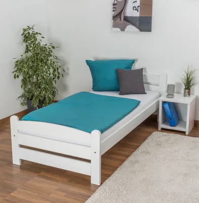 Produktbild von Einzelbett / Gästebett Buche massiv Vollholz weiß lackiert 118, inkl. Lattenrost - Abmessung 90 x 200 cm