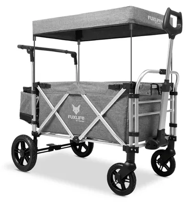 Produktbild von FUXLIFE by FUXTEC Bollerwagen FX-CTL900 Premium Grau - Premium faltbar Kinder Transportwagen mit Sonnendach 5-Punkt-Gurte klappbarer Handwagen mit Kühltasche Premium Grau