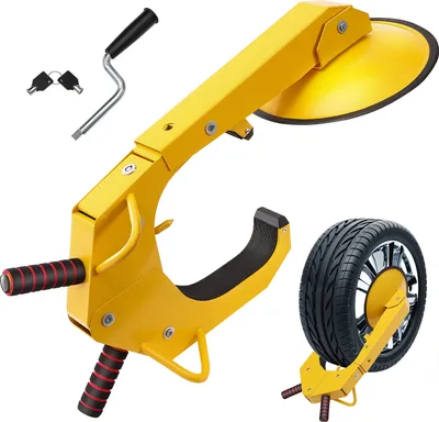 Produktbild von Blokada koła VEVOR 1 szt. blokada opony, odpowiednia do kół o średnicy 160-380 mm, zabezpieczenie przed kradzieżą, blokada koła przyczepy z przyssawką 30 cm, blokada parkingowa do samochodów osobowych, ciężarowych, SUV-ów, kamperów, łodzi żółty