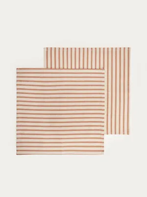 Zdjęcie produktu dla HOMLA Serwetki DAVIO bawełniane w paski karmelowe z falbaną, zestaw 2 szt. 2*40x40cm