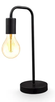 Image de B.K. Licht lampe de table rétro métal noir mat forme courbée douille E27 câble avec interrupteur lampe de chevet vintage pour salon chambre