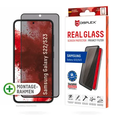 Immagine prodotto di Displex Privacy Screen Protector (10H) per Samsung Galaxy S22/S23, cornice di montaggio Eco, filtro privacy