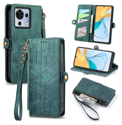 Immagine prodotto di Per ZTE Blade V50 Vita Custodia in Pelle finta con portafoglio a cerniera con anello di protezione Custodia Cover Verde