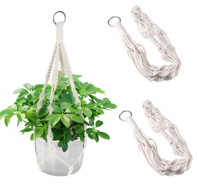 Produktbild von Makramee-Pflanzenampeln, 50 cm Hängeampeln, Hängeblumenampeln, Hängepflanzgefäße für drinnen und draußen, Garten, Wohnzimmer, Balkon, Fenster