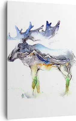 Produktbild von Bild auf Leinwand - Leinwandbild - Einteilig - Moose Berge Winter illustration - 80x120cm - Wand Bild - Wandbilder - Leinwanddruck - Wanddekoration - Leinwand bilder - Wandbild - PA80x120-3041