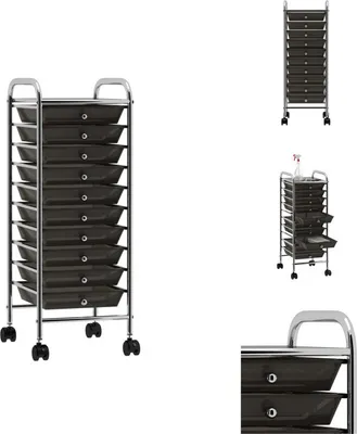 Produktbild von vidaXL Schubladenwagen mit 10 Schubladen Schwarz Kunststoff - Rollwagen & Sackkarren