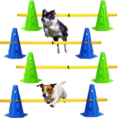 Hunde-Agility-Hürden-Set, 8 Pylonen + 8 Stangen, 40 cm