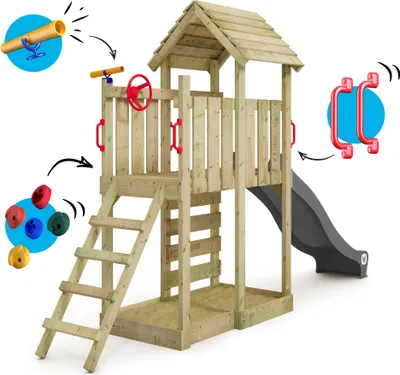 Produktbild von Spielturm Wickey JoyFlyer mit Rutsche und Kletterwand in Anthrazit