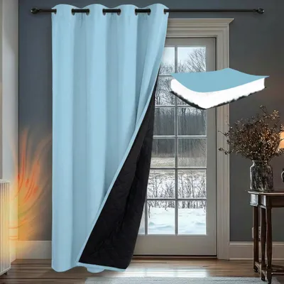Produktbild von Thermovorhang Winddicht Wasserdicht Verdunklung Kälteschutz Vorhang Winter Wärmeisolierend Gardine, 1 Stück, B132xH243cm, Blau