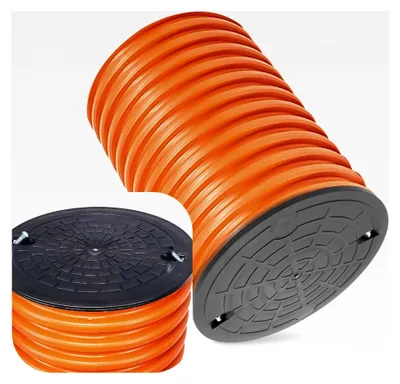 Produktbild von Steigrohr mit Abdeckung 50 cm 315 mm Schachtrohr Wellrohr Kanalschacht Kanalrohr Schachtdeckel Abwasser Rohr Kanaldeckel Kontrollschacht Sickerschacht Kunststoff