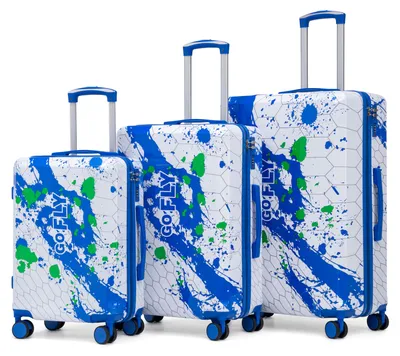 Produktbild von Koffer 3-teiliges mit omnidirektionale Räder und Zahlenschloss, aufgedrucktem Muster, PC-Material, blau