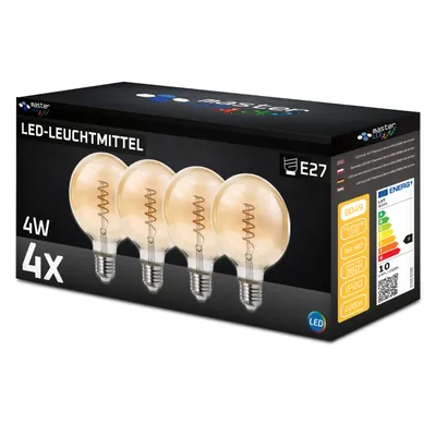 Produktbild von MasterLED E27 G95 Filament LED - 4W 400lm - Leuchtmittel - 2200K Warmweiß Amber Dimmbar - 4er Set