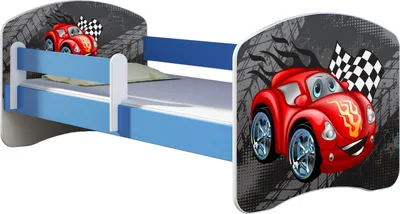 Zdjęcie produktu dla ACMA łóżko młodzieżowe łóżko dziecięce kompletny zestaw z materacem stelaż listwowy i zabezpieczenie przed wypadnięciem Blue 05 Blue car 180x80