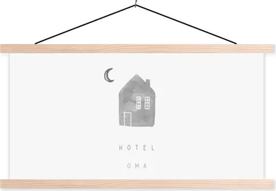 Produktbild von MuchoWow® Textilposter Sprichwörter - Zitate Hotel Oma - Geschenk zum Muttertag - Oma - schwarz-weiß 60x30 cm mit holzfarbenen Rahmen - Dekoration