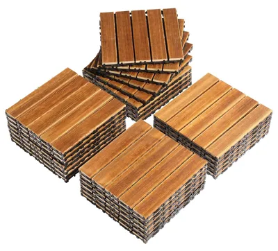 Produktbild von FCH Terrassenplatten 55er Set im Klicksystem, 30x30x2,3cm, 5m², Föhrenholz, wasserabweisend, Bodenplatten für Balkon & Terrasse, Längsstreifen