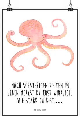 Produktbild von Mr. & Mrs. Panda Bild Tintenfisch DIN A2 - Weiß - Geschenk, Ozean, Wandbild, wanddeko, Meerestier, Meer, Lustige Sprüche, Krake, Kunstdruck, drucke, Wasser, Posterdruck