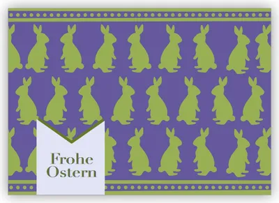 Produktbild von Wunderbare Retro Vintage Osterkarte mit Scherenschnitt Hasen: Frohe Ostern in grün lila