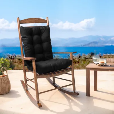 Produktbild von Wasserdichtes Schaukelstuhl Kissen Set, Stuhlkissen Sitzkissen und Rückenkissen für Schaukelstuhl Gartenmöbel Indoor Outdoor Patio Stuhlkissen,Schwarz
