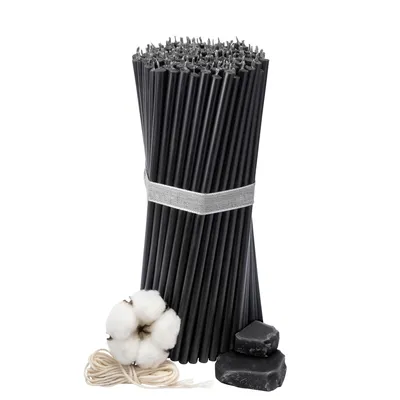 Produktbild von Schwarze Bienenwachskerzen Nr. 60 – 100 Stück – 20,5 cm lang, Ø 6,6 mm, 80 Min Brenndauer – Handgefertigte Ritualkerzen mit ruhigem Abbrand