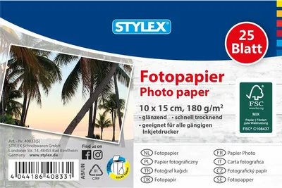 Produktbild von 25 Blatt Fotopapier / 10 x 15 cm / glänzend / 180g/m²
