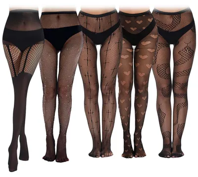 Produktbild von DGUSO Netzstrumpfhose Schwarz 5 Stück Halterlose Strümpfe Kniestrümpfe Damen