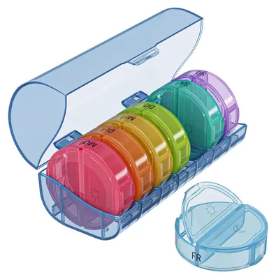 Produktbild von WELLGRO Tablettenbox 7 Tage 2 Fächer – Pillenbox & Medikamentenbox große Fächer, einzelne Fächer Tabletten Organizer für Zuhause & Reise