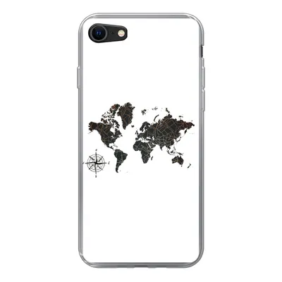 Produktbild von MuchoWow® Handyhülle Schutzhülle Hülle für iPhone 7 Weltkarte - Gold - Schwarz - Windrose Silikon Softcase Handy Hülle - Kartenhalter
