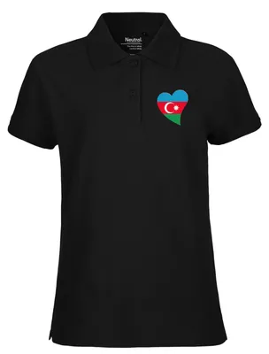 Produktbild von Huuraa Damen Polo Shirt Aserbaidschan Flagge Herz XL Black Bio Baumwolle Fairtrade Poloshirt Geschenkidee