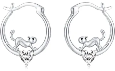 Produktbild von Creolen 925 Sterling Silber Tier Motiv Schildkröte Pinguin Waschbär Katze Fledermaus Auge Eule Zirkonia Geschenk für Damen Mädchen