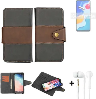 Produktbild von K-S-Trade Handyhülle Schutzhülle Bookstyle Wallet-Case kompatibel mit Xiaomi Redmi Note 11S Global + earphones Bumper rundumschutz schwarz-braun 1x