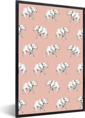Produktbild von MuchoWow® MuchoWow® Gerahmtes Poster Elefant - Pastell - Muster 60x90 cm - Poster mit zchwarzem Bilderrahmen - Kunst