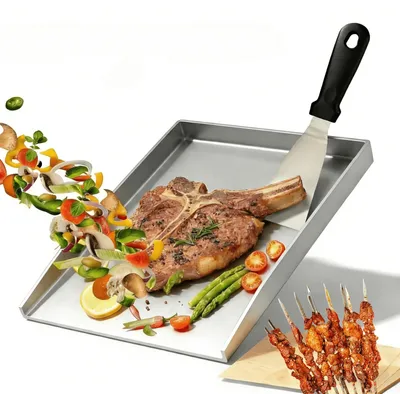 Image de Plaque de cuisson - Plaque de gril en acier - Épaisseur : 2 mm - Grande - Pour la viande et les légumes