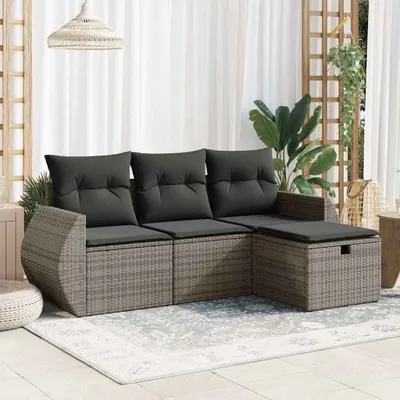 Produktbild von Eleganten-Stil 4-tlg. Garten-Lounge-Set mit Kissen Garten-Sofagarnitur, Outdoor Indoor, Grau Poly Rattan Gartenmöbel-Sets CHY39055650