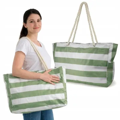 Zdjęcie produktu dla Torba z zamkiem błyskawicznym i biało-zielonymi paskami, 50x13x37 cm