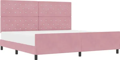 Imagen del producto de Cama con somier y cabecero, color rosa, 200 x 200 cm, tapizada en terciopelo