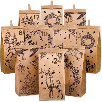 Produktbild von Adventskalender zum Befüllen Kinder 2026 DIY Weihnachtskalender 24 Säckchen mit Zubehör