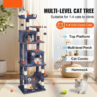 Image de Arbre à chat - Griffoir mural - pour chats d'intérieur - Meuble pour chats avec 2 maisons pour chats - Griffoirs en sisal