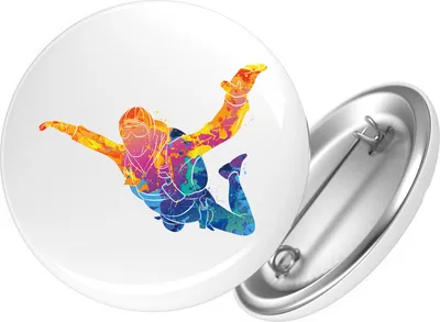 Produktbild von Huuraa Button Skydiving bunte Silhouette 59mm rund mit Sicherheitsnadel Ansteckbutton Geschenkidee