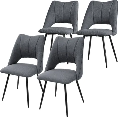 Produktbild von ML-Design Esszimmerstühle 4er Set, Grau, Sitzfläche aus Polyester mit schwarzen Metallbeinen, Küchenstühle mit Rückenlehne