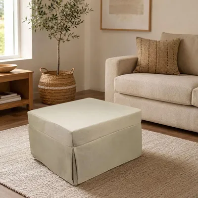 Produktbild von In ein Einzelbett umwandelbarer Puof,  Italy, Klappbett, Pouf mit abnehmbarem, platzsparendem Stoff für das Wohnzimmer, cm 78x78 / 195h45, Beige