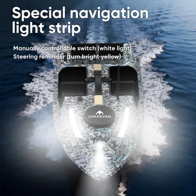 Produktbild von D19E GPS Futterboot - Ferngesteuertes Köderboot - Sonarsensor Echolot mit Echtzeit Wassertiefe & Temperatur - 4 Futterkammern - 2 kg Traglast - ABS