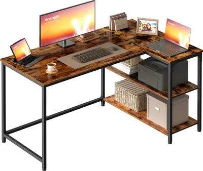 Produktbild von VASAGLE Schreibtisch mit Stauraum, L-Form Computertisch, höhenverstellbare Ablage, Büro, 120 x 80 cm, braun