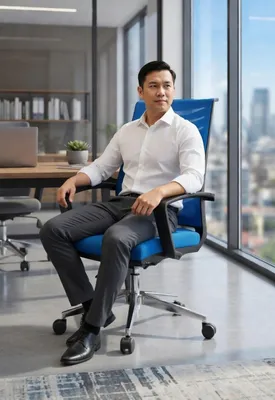 Immagine prodotto di Sedia da ufficio blu con schienale ergonomico e struttura robusta