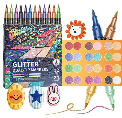 Produktbild von 24 Farben Buntstifte für Kinder, Filzstifte mit Doppelfaserspitze, Kinder Glitzerstifte mit Spitzengröße 1–5 mm - ARTGLITZ