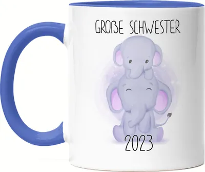 Produktbild von Große Schwester 2023 Tasse Blau Geschwisterliebe Sister Elefant Geborgenheit Beschützer Welt Liebe Familie